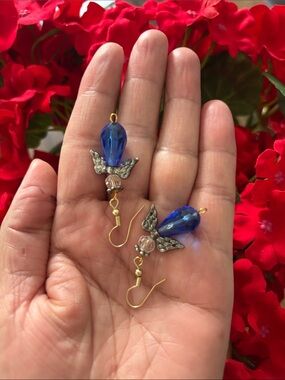 Handmade Blue Crystal Angel Drop Earrings - Women Jewelry